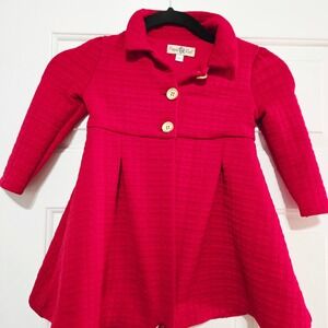 Purple Rose Kids Girls Red Textured Button Front Coat Dress Size 3T